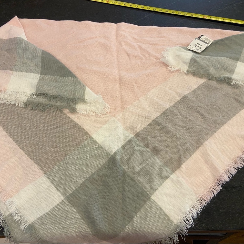 Pink,Gray and Cream Plaid Blanket Scarf